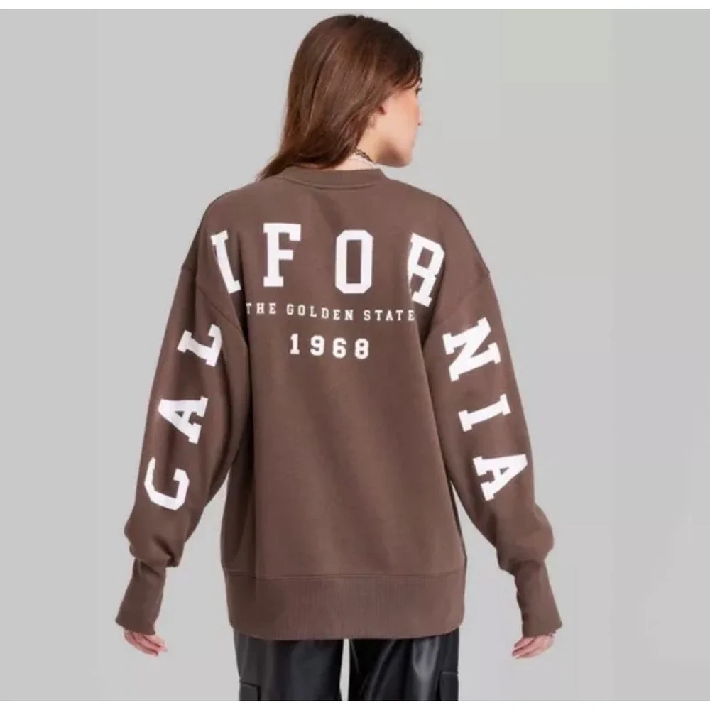 Wild Fable California Golden State Oversized Sweatshirt Brown XL Thumbholes - Picture 1 of 7